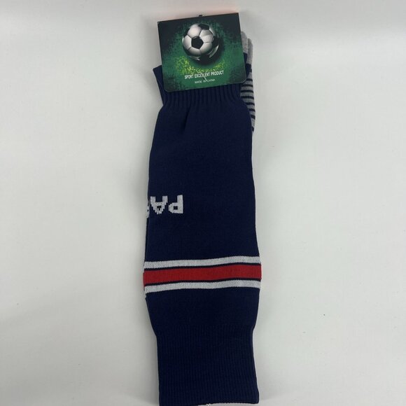 MENS New SOCCER SOCKS PARIS Logo 1 Sz Dark Blue Knee High Tall KEEPS FEET DRY! - Picture 1 of 7